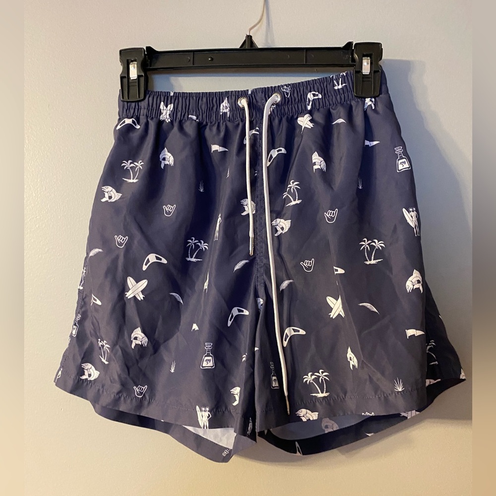 Zara Mens navy blue and white surfing print swimming trunks Size USA Medium